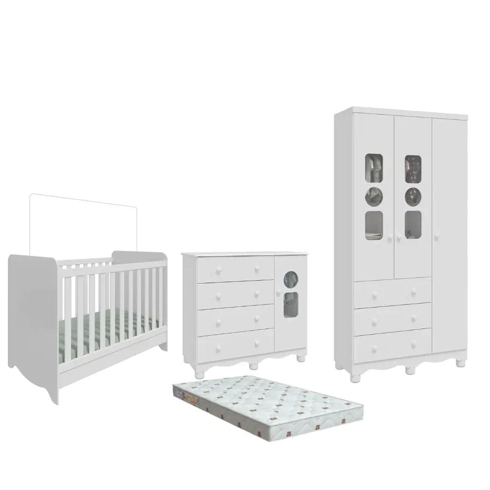 Quarto Bebe Completo Dorabelly Dyte MDF 3 Pt + Colchão