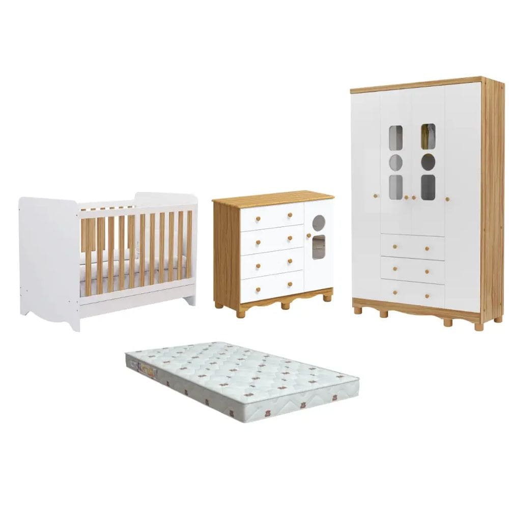 Quarto Bebe Completo Dorabelly Dyte MDF 4Pt + Colchão