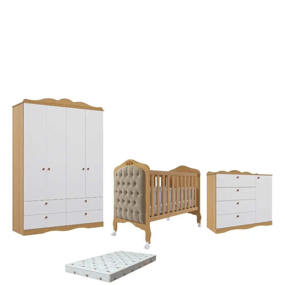 Quarto Bebe Completo Canto Dorabelly MDF +Colchão e Capitône