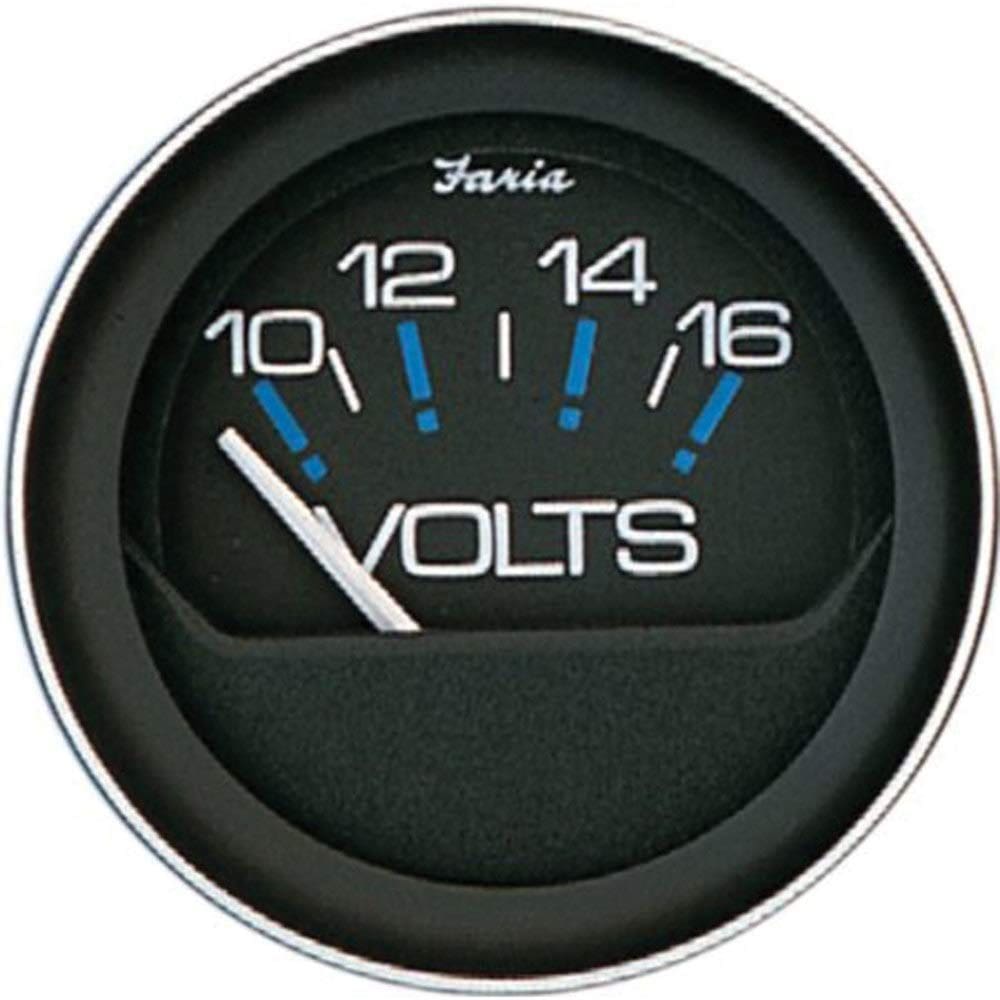 Voltímetro Faria Beede Coral 10-16V 2,0625 polegadas com mostrador preto