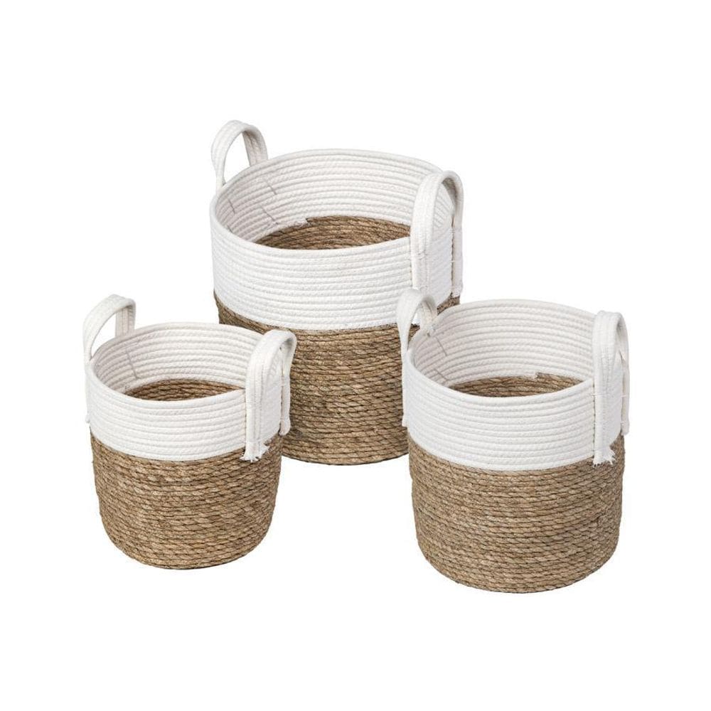 Kit 3 Cestos Boxbit Samui Em Fibra Natural E Branca Branca
