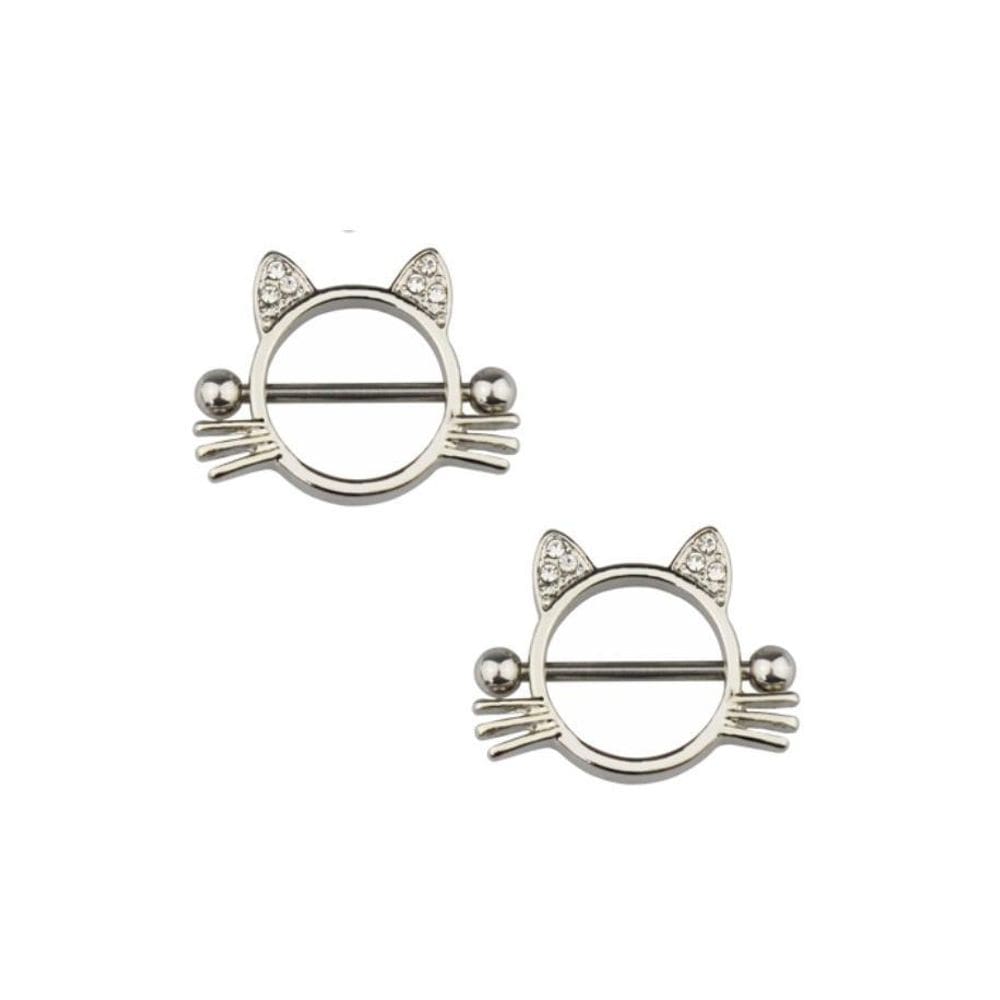 Par Piercing Mamilo Peito Titânio Prateado Gatinho