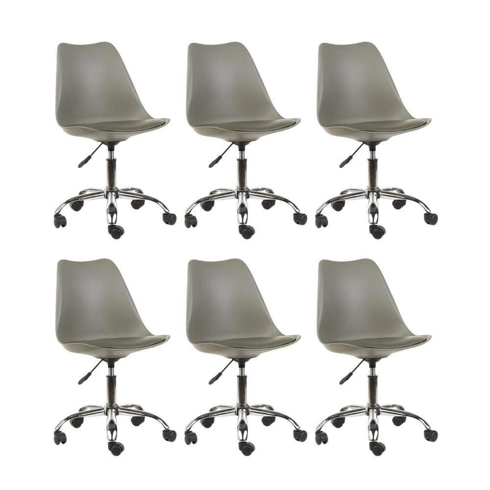 Kit 6 Cadeiras Escritório Tulipa Saarinen Giratória Cinza