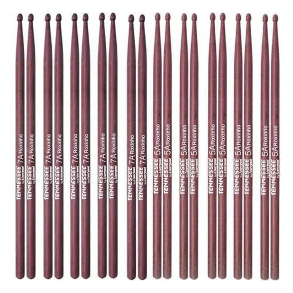 Kit Baquetas Liverpool Roxinho 7A + 5A 10 Pares Tennessee