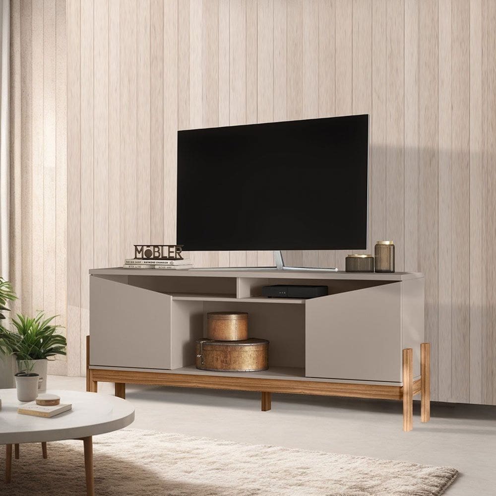 Rack para Tv até 70 Polegadas 2 Portas Bancada Charlotte 1.65 Grigio Fosco/Cinamomo Mel