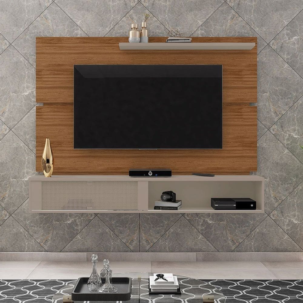 Painel para Tv até 75 Polegadas Home Suspenso Dom 1.8 Cinamomo Mel/Grigio Fosco