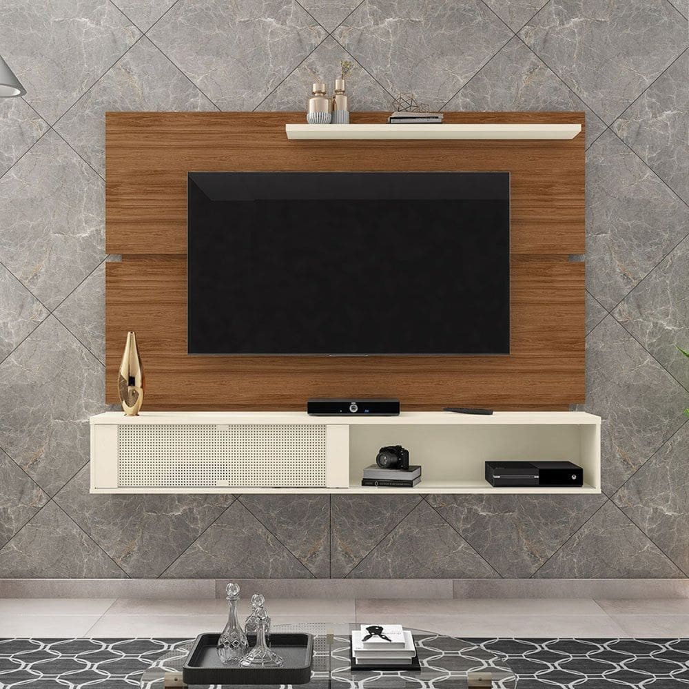 Painel para Tv até 75 Polegadas Home Suspenso Dom 1.8 Cinamomo Mel/Off White