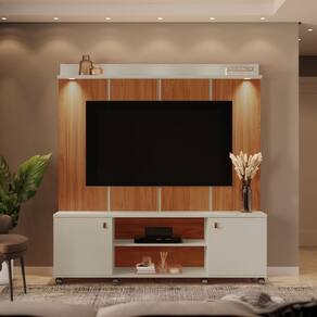Estante para Tv até 70 Polegadas Home 180cm Madison Pérola Metalizado/Cinamomo Mel