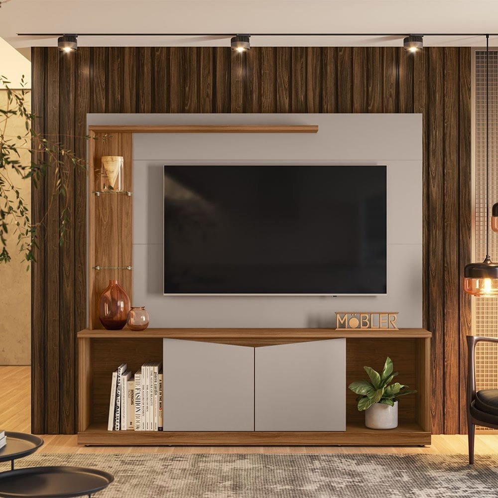 Estante Home para Tv até 65 Polegadas 2 Portas Home Tucson 1.8 Cinamomo Mel/ Grigio Fosco