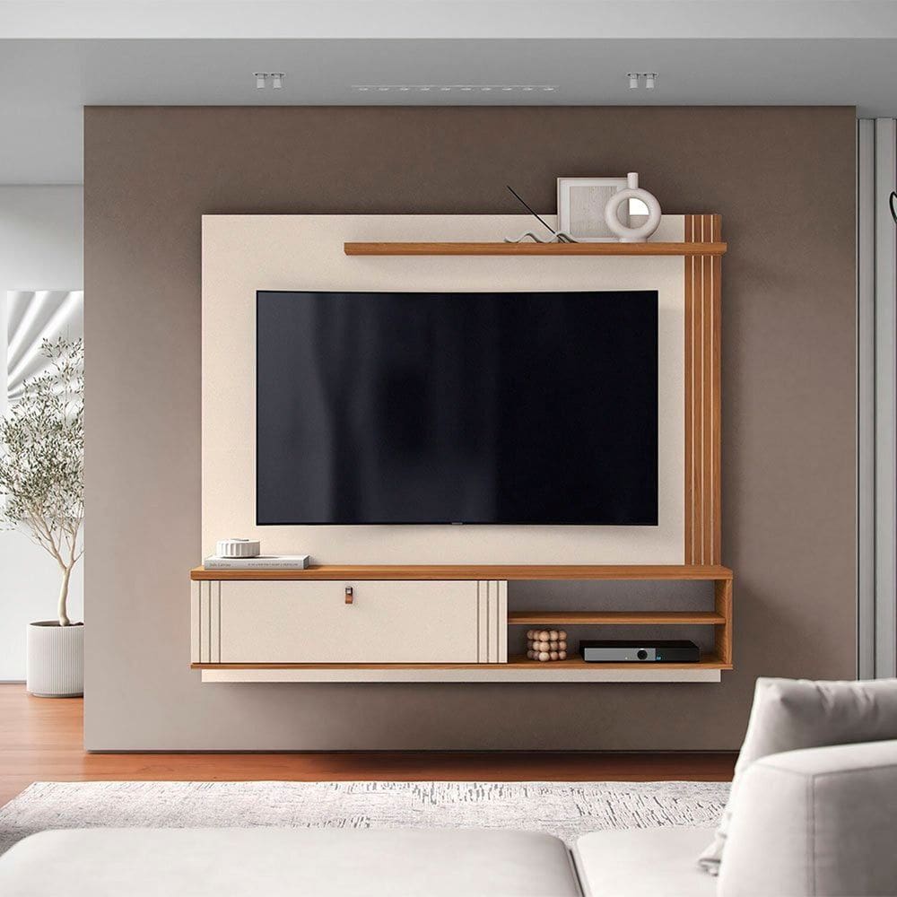 Painel para TV até 65 Polegadas Laredo 160cm Pérola Metalizado/Cinamomo Mel