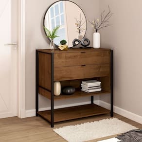 Cômoda para Quarto Moderna 2 Gavetas 2 Prateleiras Preto/Marrom