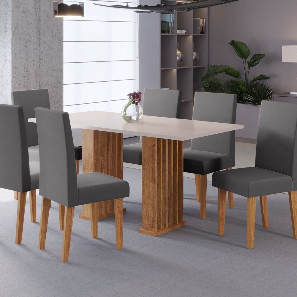 Conjunto Sala de Jantar 6 Cadeiras Venus Mel/ Blonde /Cinza