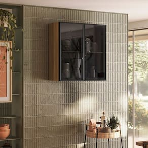 Armário para Cozinha 2 Portas de Vidro Art Freijo/ Preto