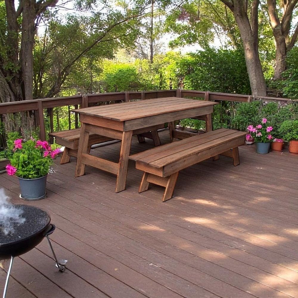 Conjunto para Jardim com 2 Bancos em Madeira Maciça Nogueira