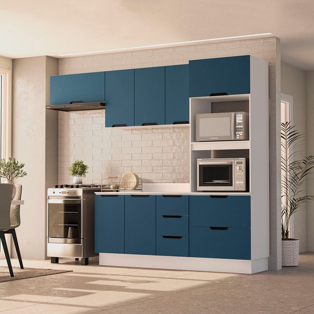 Cozinha Completa 4 Peças 224,5cm X 270cm Meena Branco/Azul