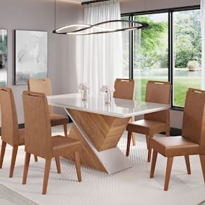 Conjunto para Sala de Jantar 6 Cadeiras Carvalho MEL / OFF WHITE