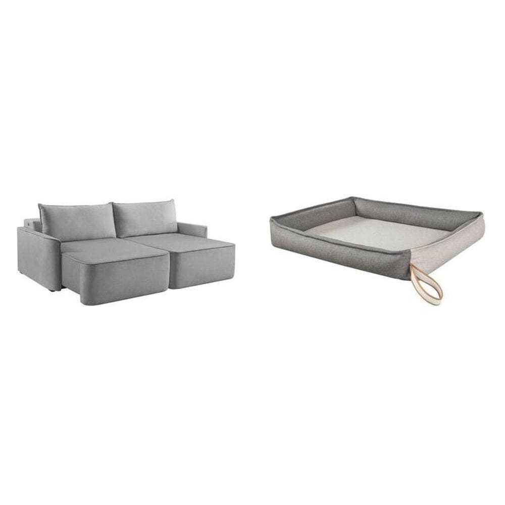 Sofá Retrátil 160cm 2 Lugares Moon 2323 com Kit Usb e Cama para Pet Retangular Amora G Cinza