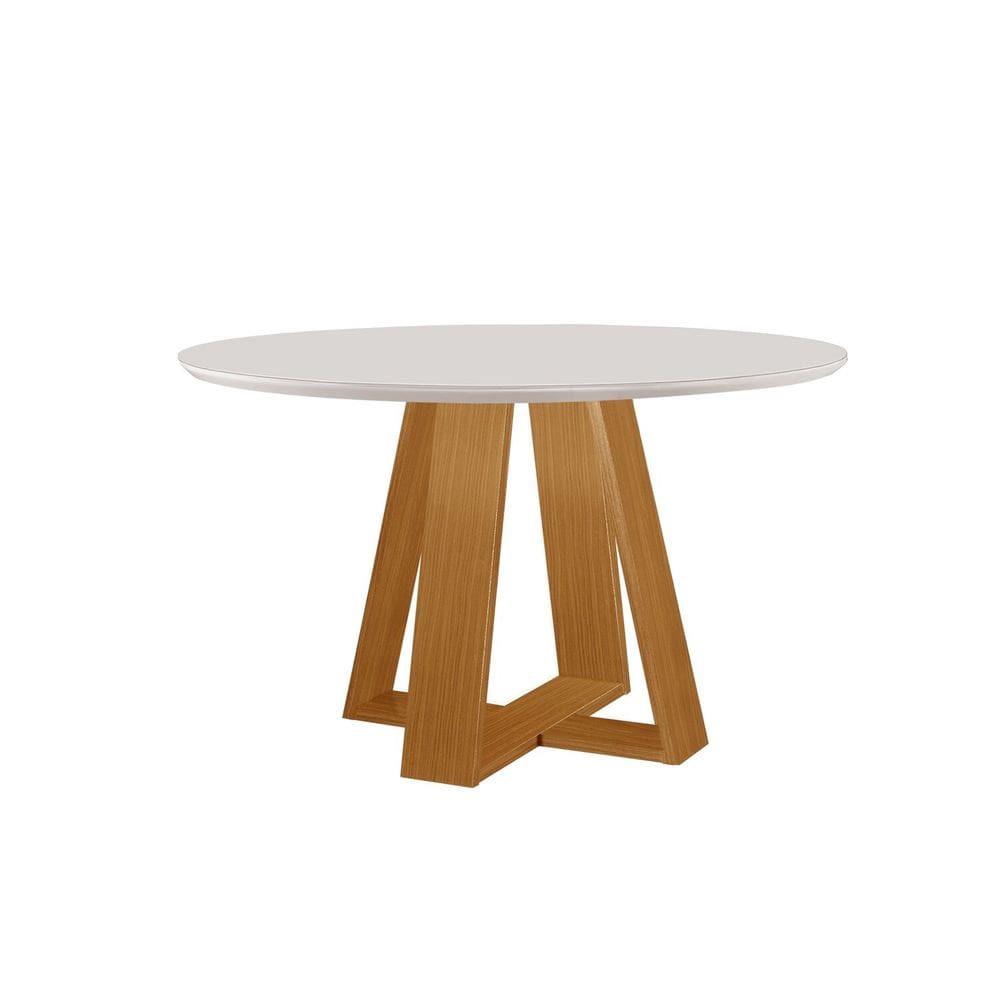 Mesa para Sala de Jantar Tampo com Vidro Grécia Castanho Cinamomo / Off White
