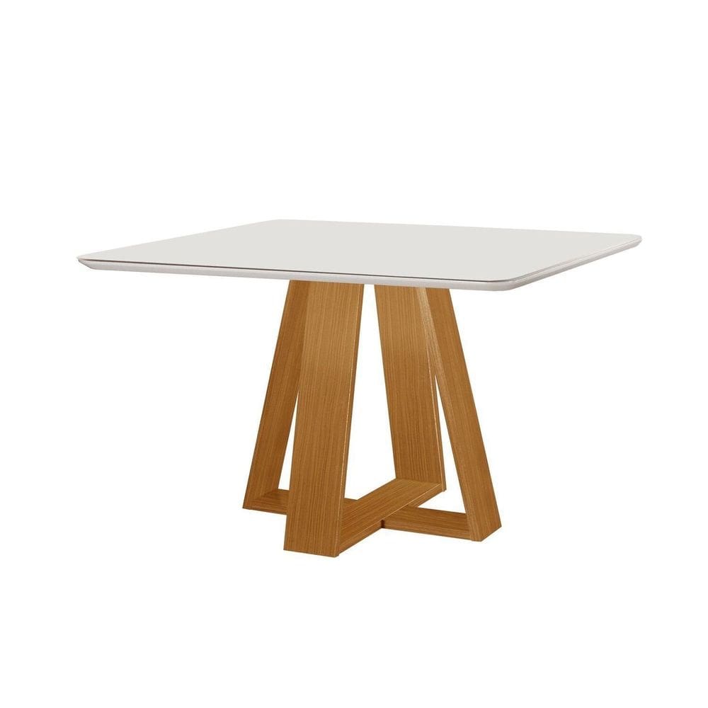 Mesa para Sala de Jantar Tampo de Vidro Grécia Castanho Cinamomo / Off White