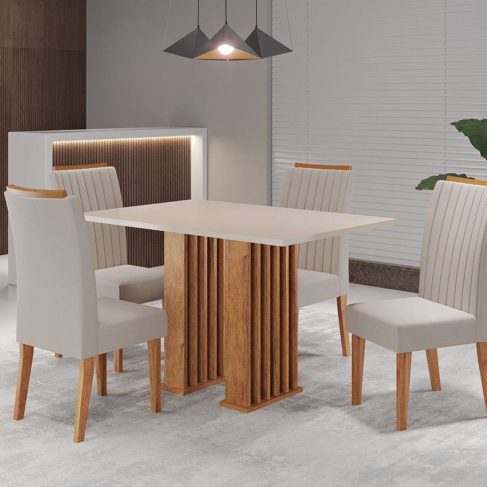 Conjunto Sala de Jantar 4 Cadeiras Fran Mel/ Blonde /Pastel