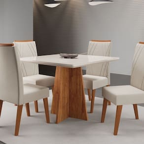 Conjunto para Sala de Jantar com 4 Cadeiras Santal MEL / OFF WHITE