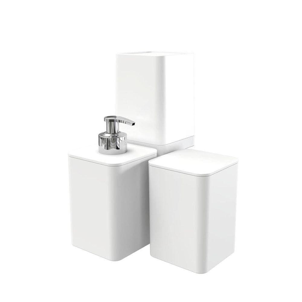 Kit Banheiro Com Porta Algodão Escovas E Sabonete Líquido - Stolf Branco