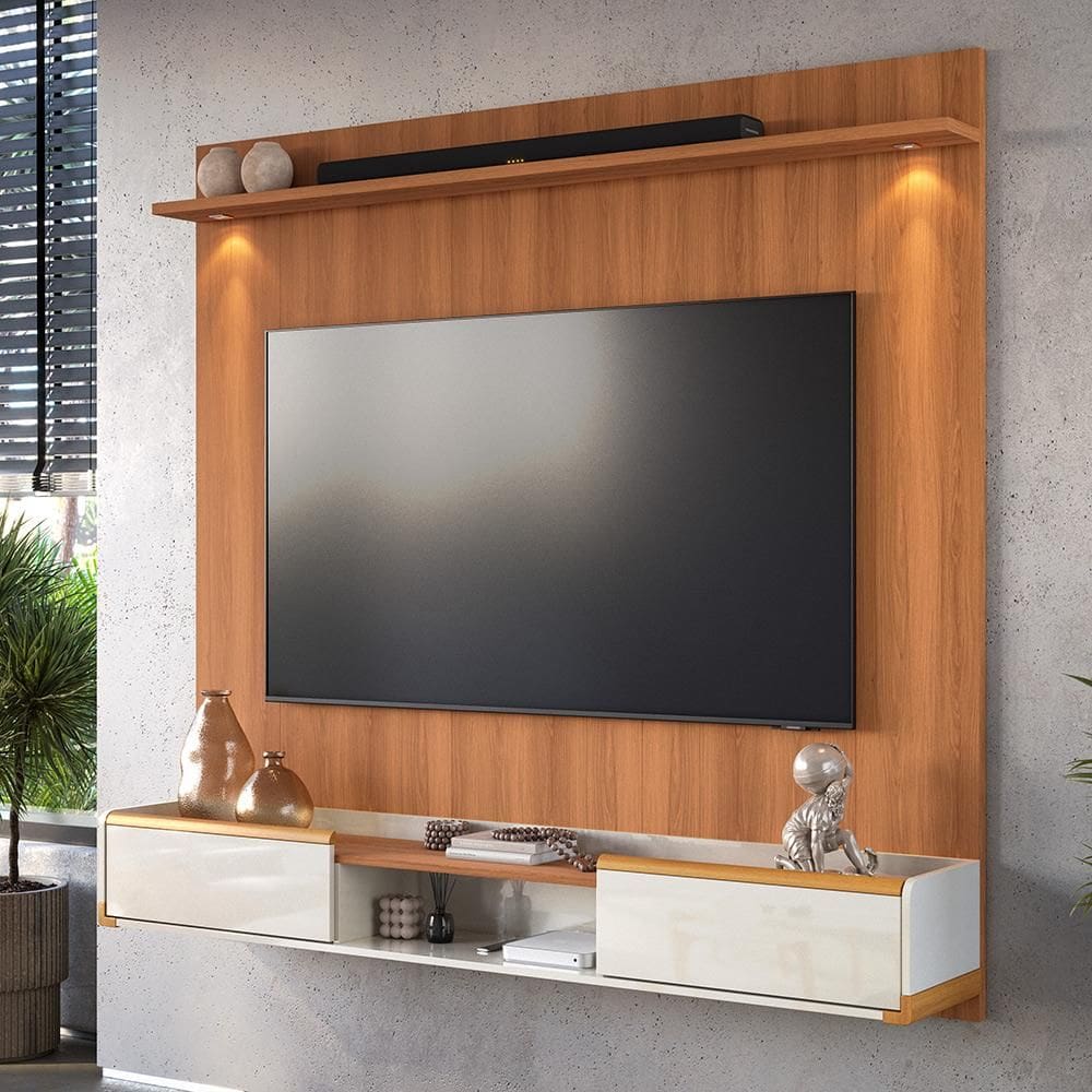 Painel River 1.8 Com Led + Rack Bancada Atlas 1.8 Lukaliam Móveis