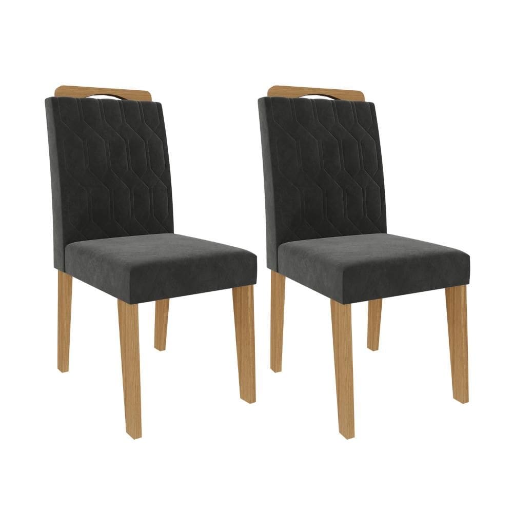 Conjunto 2 Cadeiras Para Sala de Jantar MDF Paola Cimol Marrom Cinza