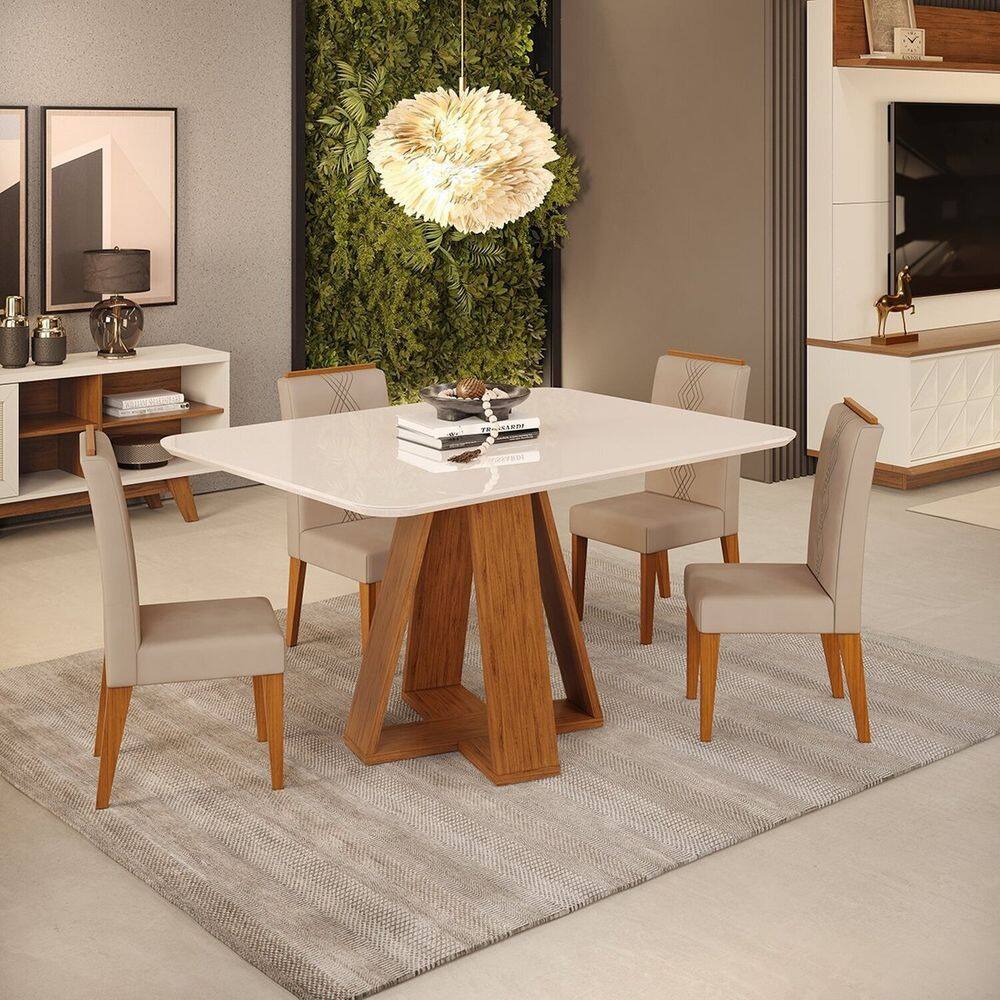 Conjunto Kiara com 4 Cadeiras Yasmin Freijó/Off/Kraft