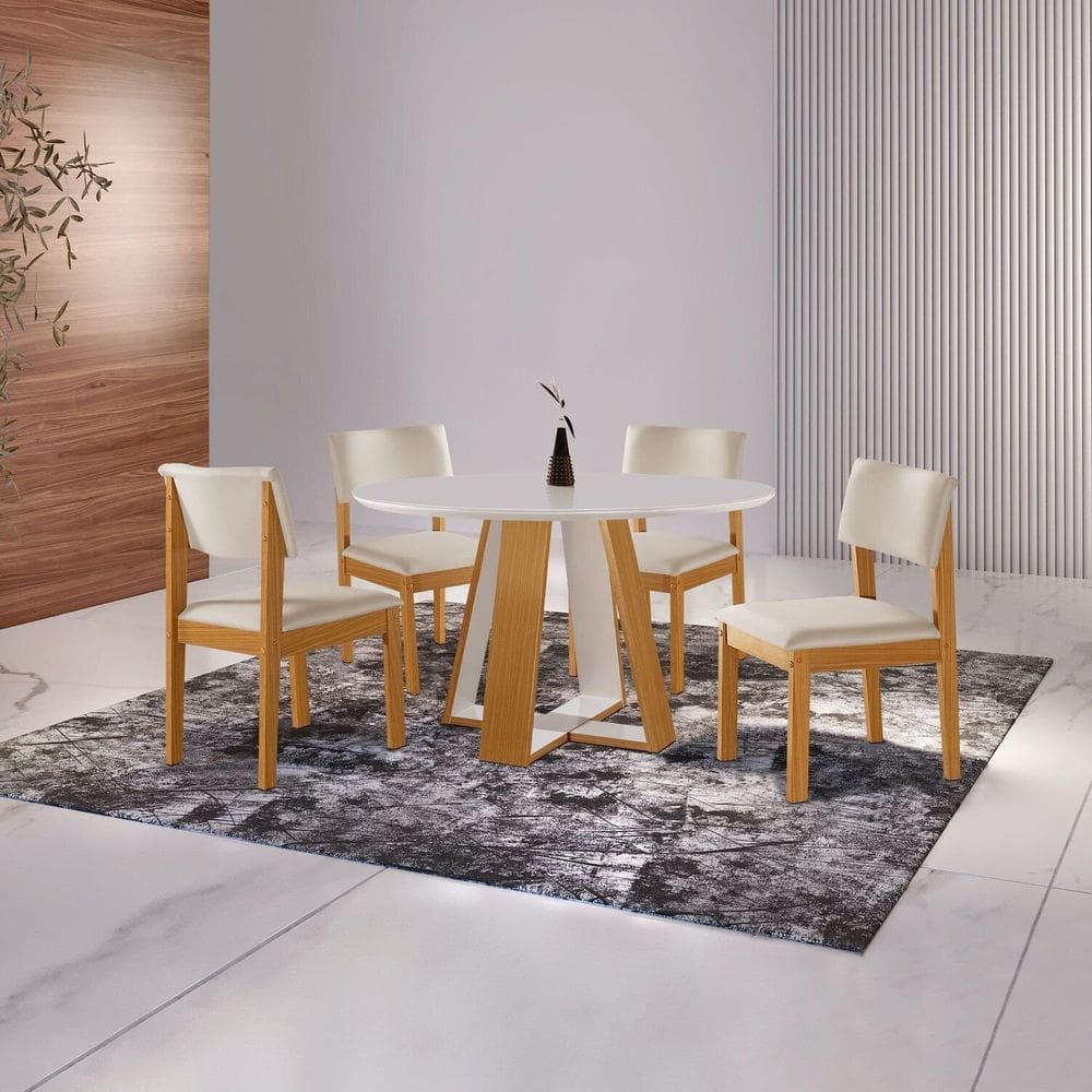 Conjunto Sala Jantar 4 Cadeiras Jade Cinamomo/Creme/Off White