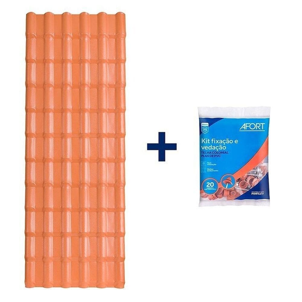 Kit com 5 Telhas Plan Pvc 3,30x0,88 6 Ondas com 5 Kit Fixação e Vedação afort Marrom