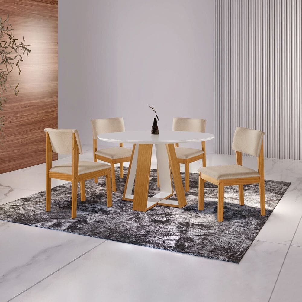 Conjunto Sala Jantar 4 Cadeiras Jade Cinamomo / Bege / Off White