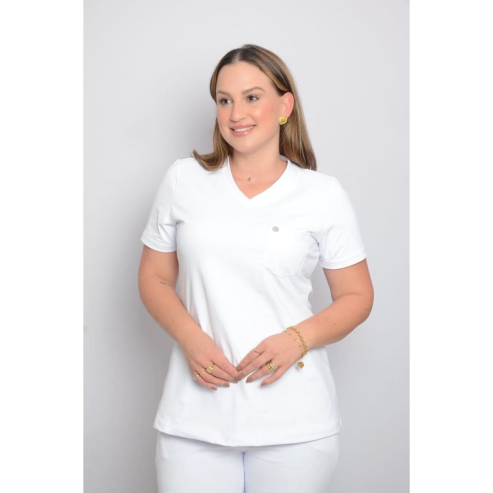 Conjunto Scrub Pijama Cirúrgico Essência Branco Toque Geladinho