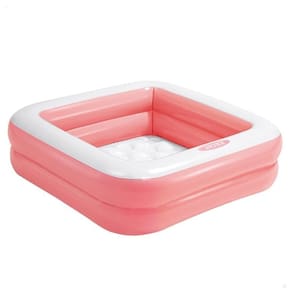 Piscina Inflável Infantil Quadrada Com Base Inflável 57 Litros Rosa Bebê Intex