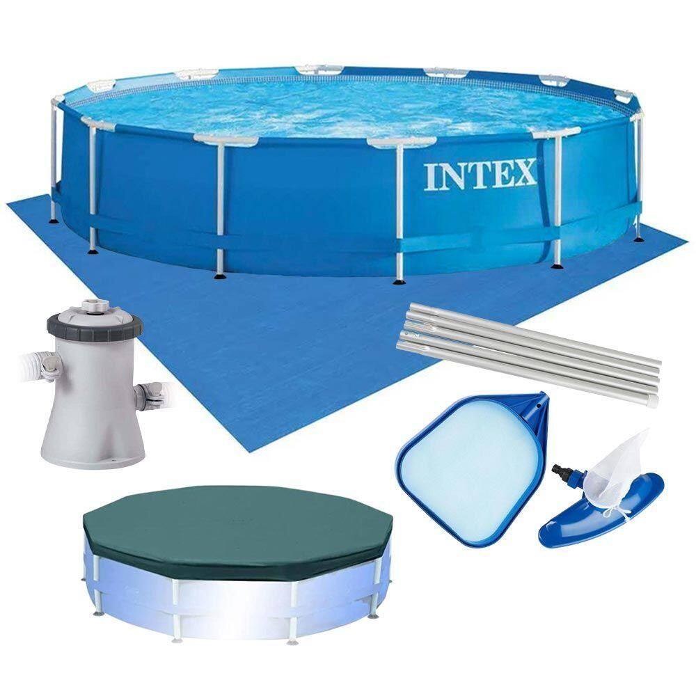 Piscina Estrutural Armação 4.485 Litros Azul Capa Bomba Filtrante 220v Forro Kit Limpeza Intex