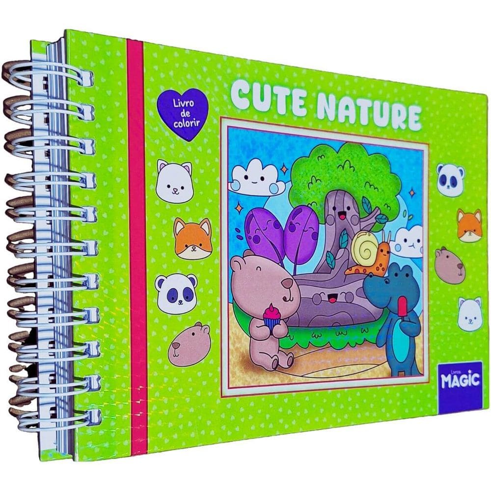 Livro de Colorir Cute Nature 22x16cm 180g/m² 48 Desenhos Capa Dura Verde