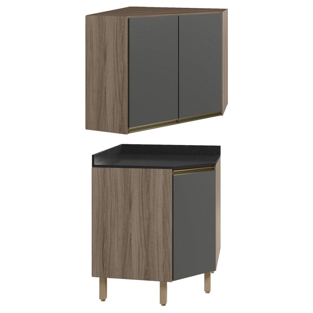 Armario E Balcao Canto Obliquo 75cm MDF Kali Carvalho Toq Chumb0 Nicioli