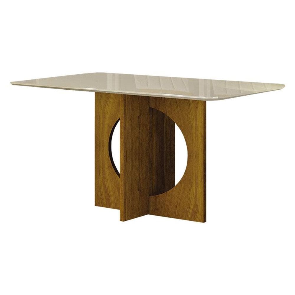 Mesa de Jantar Lorena Plus 160x80 com Vidro Freijó Off White - Leifer Móveis