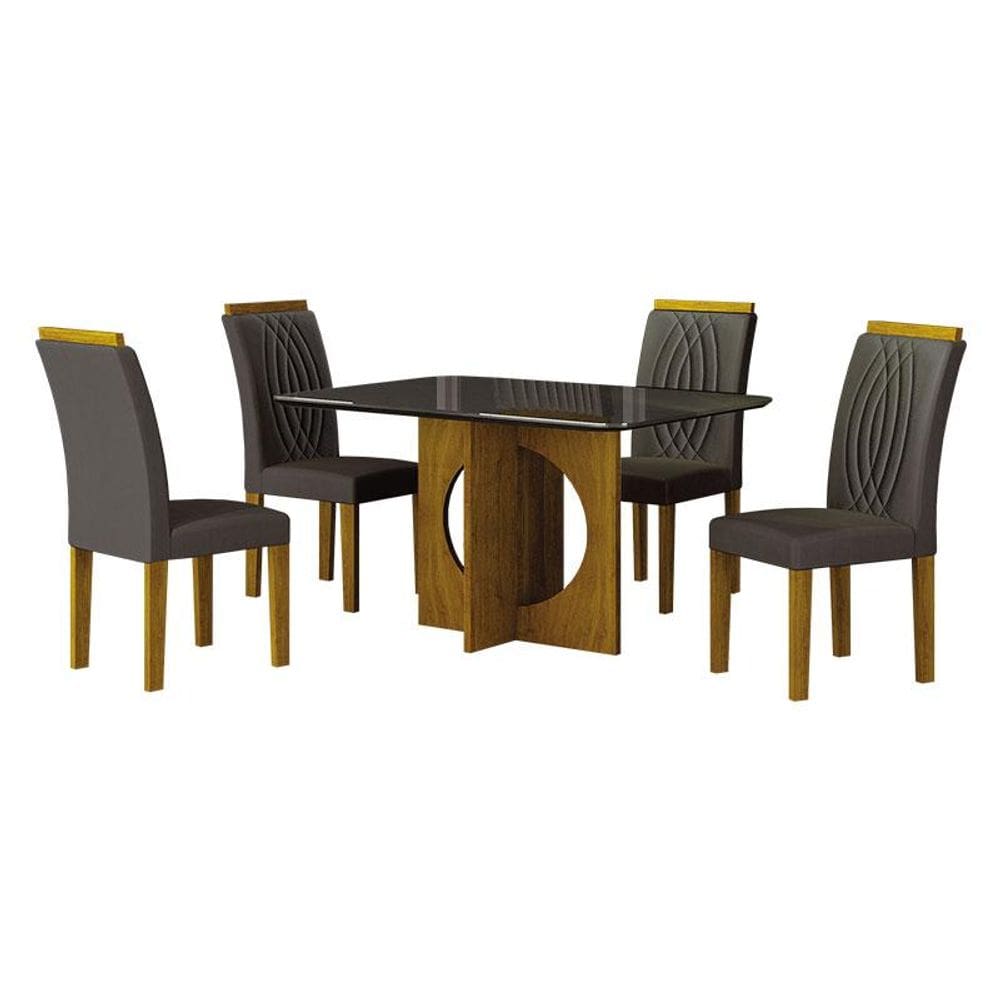 Mesa de Jantar Lorena Plus 120x80 Freijó Chumbo com 4 Cadeiras Doha Joli Chumbo - Leifer Móveis