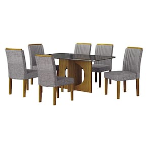 Mesa de Jantar Lorena Plus 160x80 Freijó Chumbo com 6 Cadeiras Jade Linho Cinza - Leifer Móveis