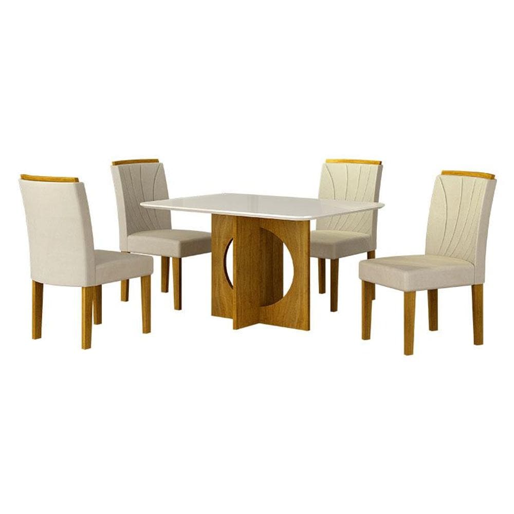 Mesa de Jantar Lorena Plus 120x80 Freijó Off White com 4 Cadeiras Lorena Joli Palha - Leifer Móveis