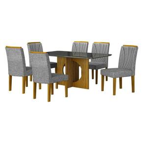 Mesa de Jantar Lorena Plus 160x80 Freijó Chumbo com 6 Cadeiras Lorena Linho Cinza - Leifer Móveis