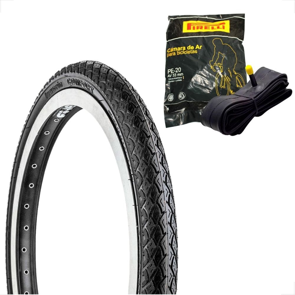 Pneu Levorin Comfort Balão Aro 20 x 1.75 + Camara Pirelli Bico Grosso Bicicleta Infantil Bmx Mtb