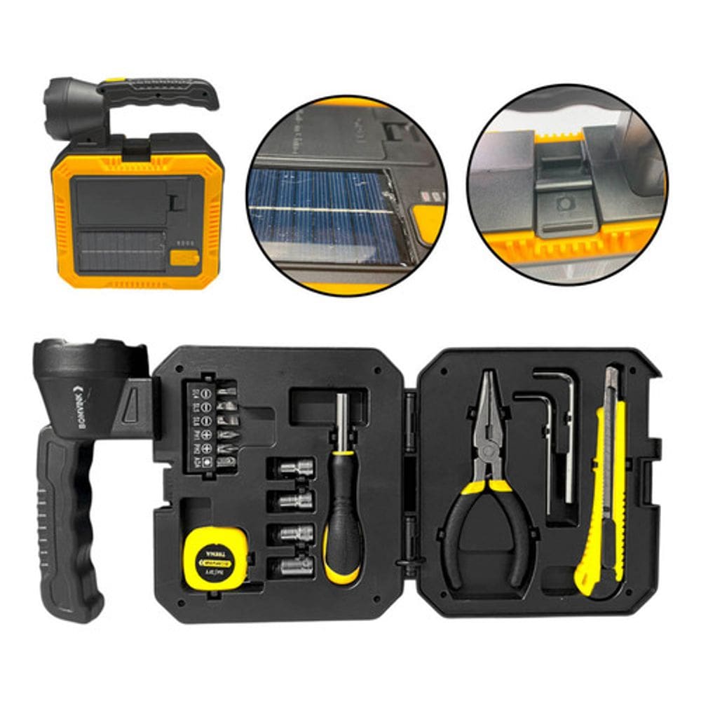 Lanterna Solar Recarregável Com Kit De Ferramentas Embutido