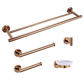 Kit de Acessórios para Banheiro com 5 peças Tubular em Aço Inox Rose Gold Brilhante