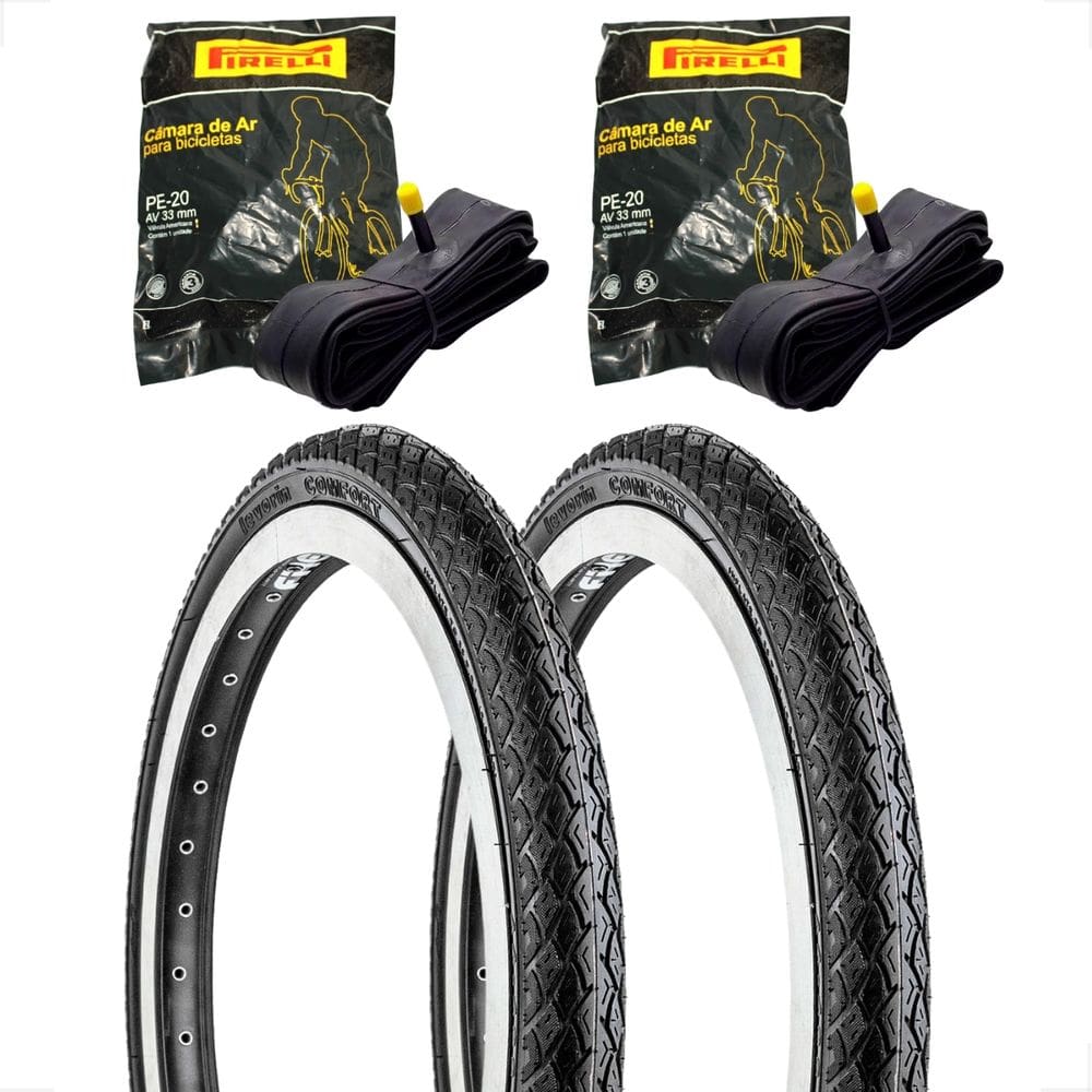 Par Pneu Levorin Comfort Balão Aro 20 x 1.75 + Par Camara Pirelli Bico Grosso Bicicleta Infantil Bmx