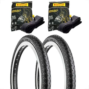 Par Pneu Levorin Comfort Balão Aro 20 x 1.75 + Par Camara Pirelli Bico Grosso Bicicleta Infantil Bmx