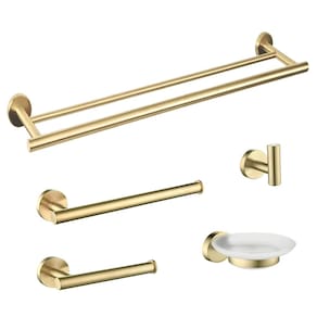 Kit de Acessórios para Banheiro com 5 Peças Tubular em Aço Inox Dourado Escovado