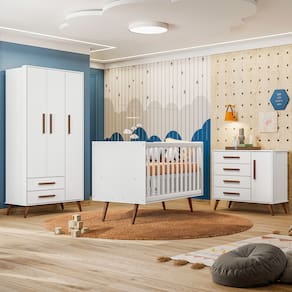 Dormitório de Bebê Completo Qencanto com Berço, Cômoda e Roupeiro Branco - Qmovi