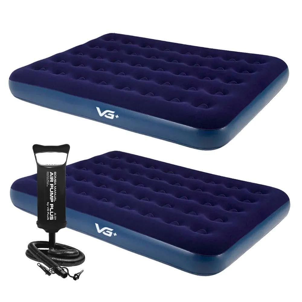 Kit 2 Colchões Infláveis Casal Flocked Comfort Com Bomba Manual Vg Plus